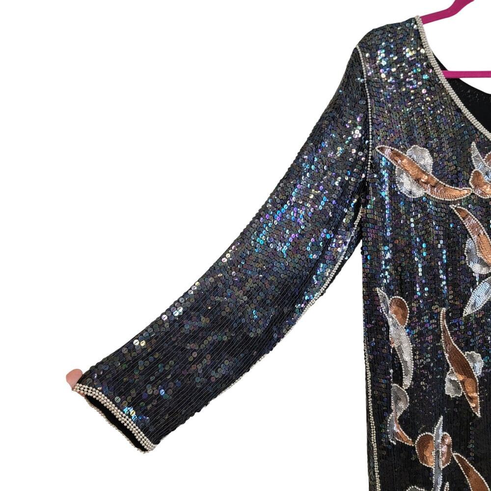 Gorgeous Sequin Sheath Dress | Modest Glam Vintage Silk - Picture 3 of 12